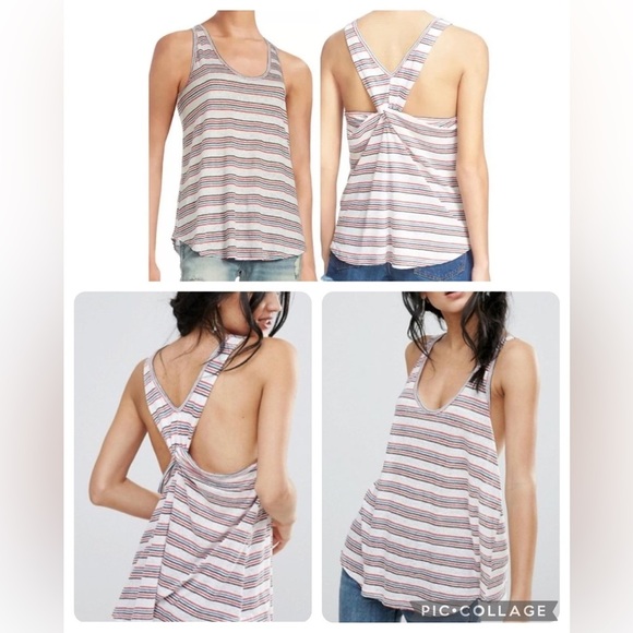 We the Free (Free People) Best Night Striped Linen Tank Top Size Small - Picture 1 of 9